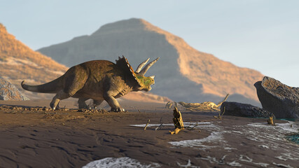 Triceratops horridus, dinosaur on the beach © dottedyeti