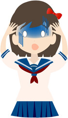 頭に手を当てショックを受ける女子高生のイラスト