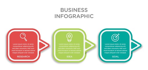 Diagram with 3 separate paper white rounded elements or buttons. Concept of three business options to choose or select. Flat info graphic design template. Simple vector illustration for website menu.