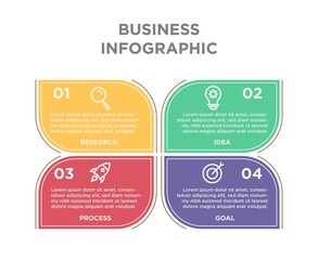 Obraz premium Minimal Business Info graphics template. Timeline with 4 steps, options and marketing icons .Vector linear info graphic with three circle elements. Can be use for presentation.