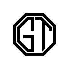 GT initial monogram logo, octagon shape, black color