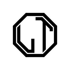 LT initial monogram logo, octagon shape, black color