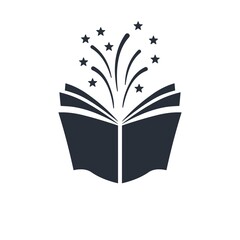 Book and fountain of knowledge. Vector icon isolated on white background.