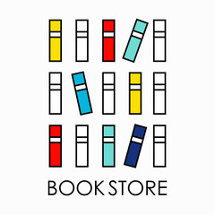 logo template for a bookstore or society of book lovers. Vector illustration in the style of minimalism.isolated on a white background.books of different colors are on the shelf 