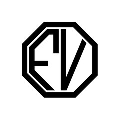 FV initial monogram logo, octagon shape, black color