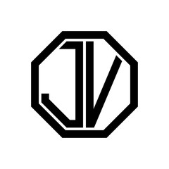 JV initial monogram logo, octagon shape, black color