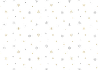 Christmas pattern seamless. Vector holidays background white color with golden and silver snowflakes.