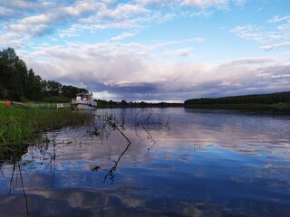 sunset over the calm river
