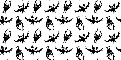 Flying bats seamless pattern. Cute Spooky vector Illustration. Halloween background and texture in cartoon gothic style