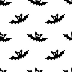 Flying bats seamless pattern. Cute Spooky vector Illustration. Halloween background and texture in cartoon gothic style