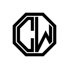 CW initial monogram logo, octagon shape, black color