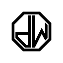 DW initial monogram logo, octagon shape, black color