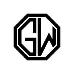 GW initial monogram logo, octagon shape, black color