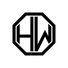 HW initial monogram logo, octagon shape, black color