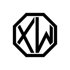 XW initial monogram logo, octagon shape, black color