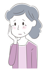 Woman getting stressed about her wrinkles and sagging on her face. Vector illustration isolated on white background.