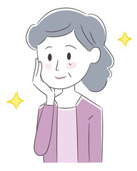 Happy elderly woman recovered from sagging. Vector illustration isolated on white background.