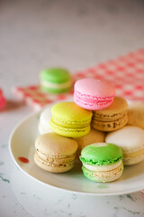 Macarons on plate in Marble table