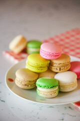Macarons on plate in Marble table