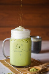 Iced Matcha Green Tea on marble table