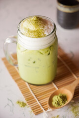 Iced Matcha Green Tea on marble table