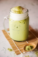 Iced Matcha Green Tea on marble table