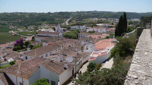 Obidos medieval town castle church slow motion 4k