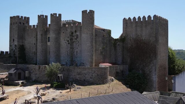 Obidos medieval town castle church slow motion 4k