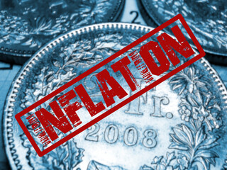 Geld Schweizer Franken und Stempel Inflation