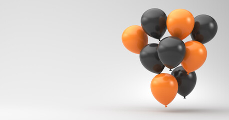 Illustration for advertising. Halloween. 3D rendering illustration. Many orange and black balls on a white background.