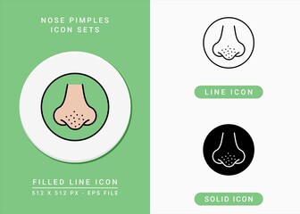 Nose pimples icons set vector illustration with solid icon line style. Acne pore concept. Editable stroke icon on isolated background for web design, infographic and UI mobile app.