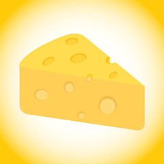 Cheese, a piece of cheese in isometric view on a white background. Vector illustration.