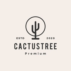 cactus tree hipster vintage logo vector icon illustration