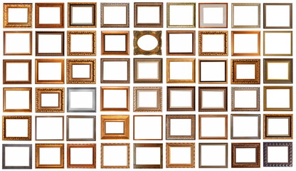 frames for paintings antique gold gilding set isolated on white background