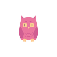 Pink owl bird with big eyes isolated on white background.