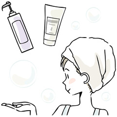 入浴後のケアをするする女性