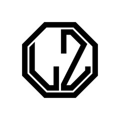 LZ initial monogram logo, octagon shape, black color