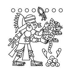Aztec cacao pattern design with tribal elements.
