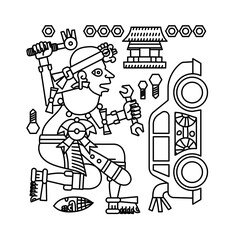 Aztec cacao pattern design with tribal elements.