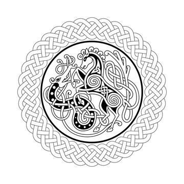 Celtic style tribal pattern on black and white color. Use it for package, logo or poster design.