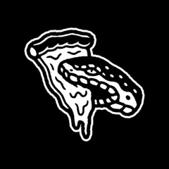 SNAKE HEAD AND PIZZA SLICE WHITE BLACK BACKGROUND
