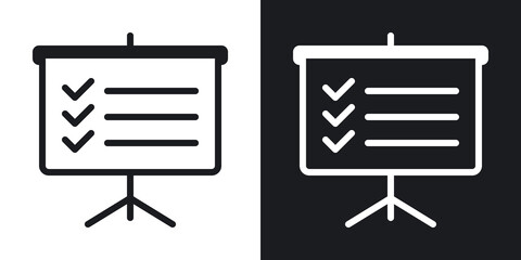 Business planning conceptual icon. Presentation billboard icon with to-do list or checklist. Simple two-tone vector illustration on black and white background © RealVector