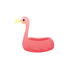 Pink rubber lifebuoy in shape of flamingo flat vector illustration isolated.