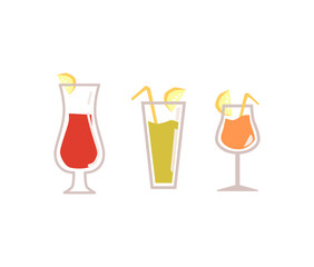 Cocktail icon set - tropical bar drinks with lemon slices