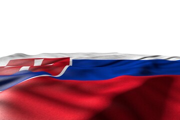 beautiful national holiday flag 3d illustration. - mockup illustration of Slovakia flag lying flat with perspective view isolated on white with place for content