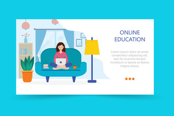 Running landing page template. web page design template for online education, training and courses, learning