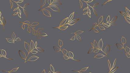 Floral line art. Vector seamless background pattern. Foliage hand drawn design for art deco, wallpaper, print, fabric and website.