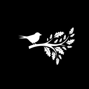 Cute bird on branch icon isolated on dark background