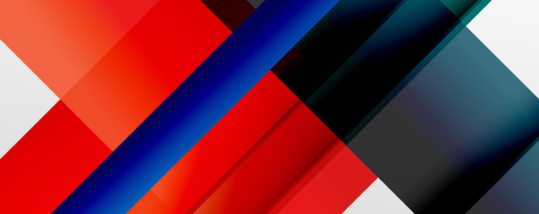 Plakat Geometric abstract backgrounds with shadow lines, modern forms, rectangles, squares and fluid gradients. Bright colorful stripes cool backdrops