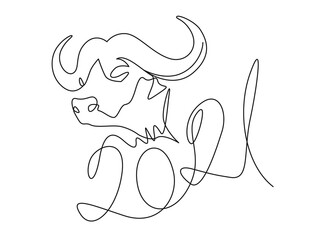 Continuous one line drawing of bull symbol of the Chinese New Year. 2021, the year of the bull.